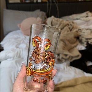 Aries Zodiac Glass with Orange and Gold Design